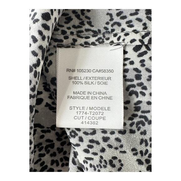 Joie Top Women Medium Gray Leopard Print 100% Silk V-Neck Office Dainty Feminine - Picture 7 of 8